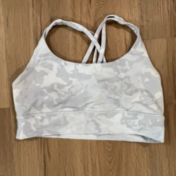 LuLuLemon Grey Camo Army Print Sports Bra Strappy Racerback Size 12 - Picture 2 of 5